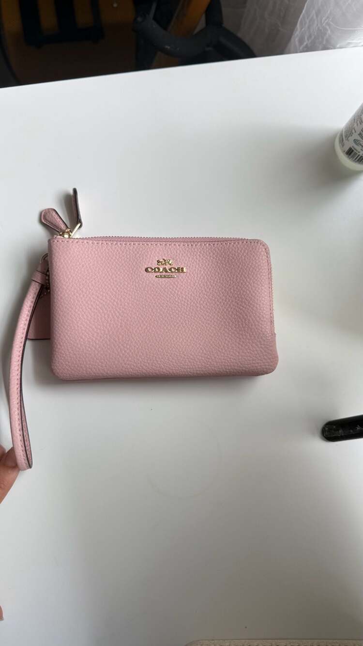 Coach Double Zip Pebbled Leather Wristlet in Light Pink